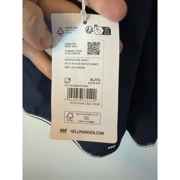 Helly Hansen Women's Koster Rain Jacket XL Navy Hooded Waterproof Rain Coat NWT - Picture 5 of 15